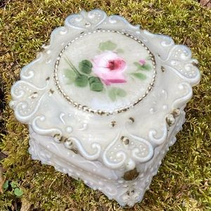 Vintage Painted Milk Glass Vanity Box!